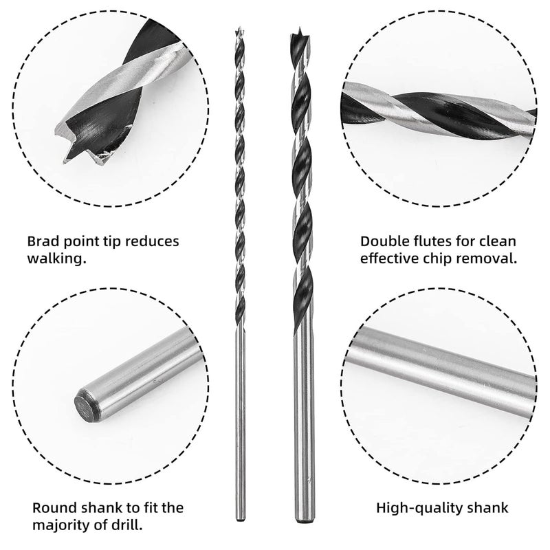 Narwhal Extra Long Brad Point Drill Bit Set for Wood (12 Pack) 12 Inch Length in 1/8", 5/32", 3/16", 1/4", 5/16" 3/8", 7/16", and 1/2" for Precision Splinter Free Drilling - Includes Storage Sleeve - Image 2